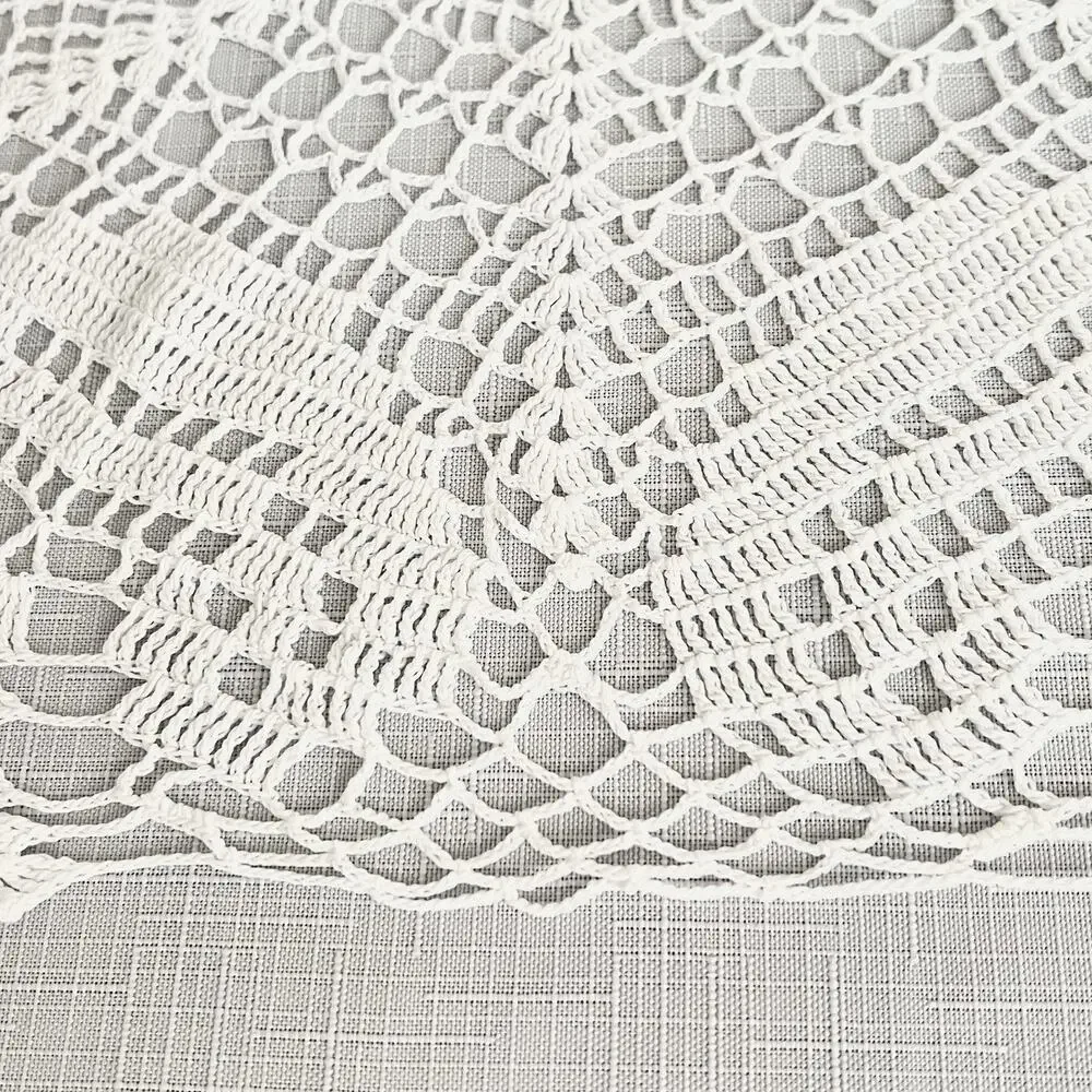 Hand Crocheted White Doily 13x15 Hexagon Centerpiece Table Mat Cottage Decor Vtg